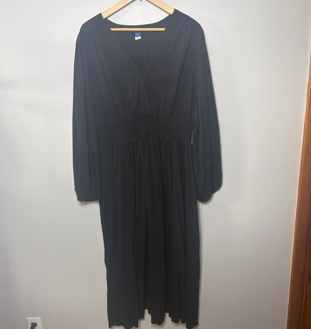 Old Navy Dress Black Cottagecore Maxi Milkmaid Eyelet Embroidered Scalloped XXL